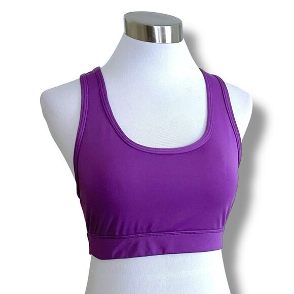 Pop Fit Medium Sports Bra Purple Black Mesh Racerback Gym Workout Yoga - Picture 1 of 6